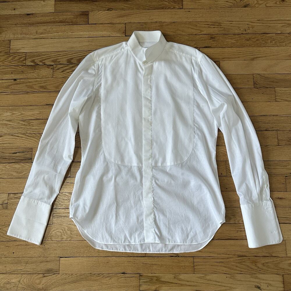 Finamore 1925 Napoli White Tuxedo Dress Shirt French Cuff Made in Italy